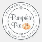 Rustikale, hausgemachte Fall Pumpkin Pie Runder Aufkleber (Vorderseite)