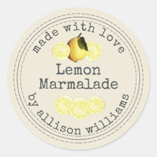 Rustikale hausgemachte Lemon Marmalade Antikes Wei Runder Aufkleber