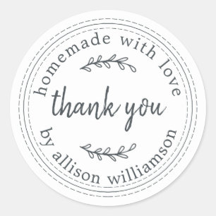 Rustikale hausgemachte Liebe Black WhiteVielen Dan Runder Aufkleber