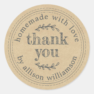 Rustikale hausgemachte Liebe Kraft Papier Danke Cl Runder Aufkleber
