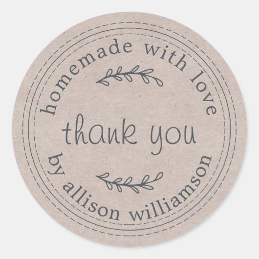 Rustikale hausgemachte Liebe Kraft Papier Danke Runder Aufkleber (Vorderseite)
