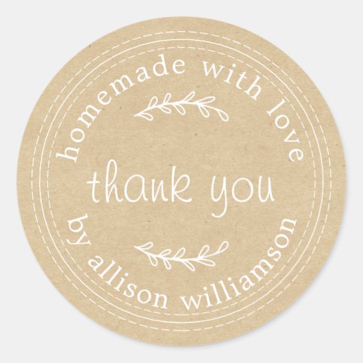 Rustikale hausgemachte Liebe Kraft Papier Danke Runder Aufkleber (Vorderseite)