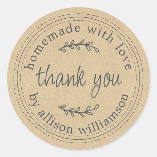 Rustikale hausgemachte Liebe Kraft Papier Danke Runder Aufkleber (Vorderseite)