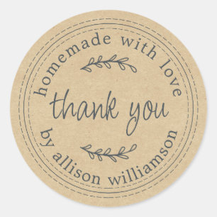 Rustikale hausgemachte Liebe Kraft Papier Danke Runder Aufkleber