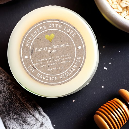 Rustikale hausgemachte Liebe mit Seifenkennzeichnu Runder Aufkleber