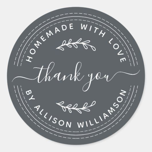 Rustikale hausgemachte Liebe Offblack Vielen Dank Runder Aufkleber (Vorderseite)