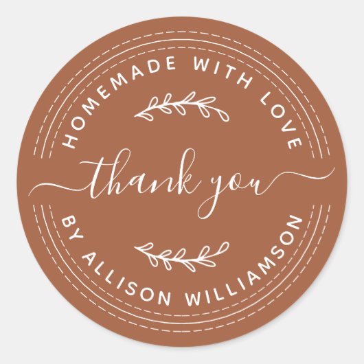 Rustikale hausgemachte Liebe TerraCotta Vielen Dan Runder Aufkleber (Vorderseite)