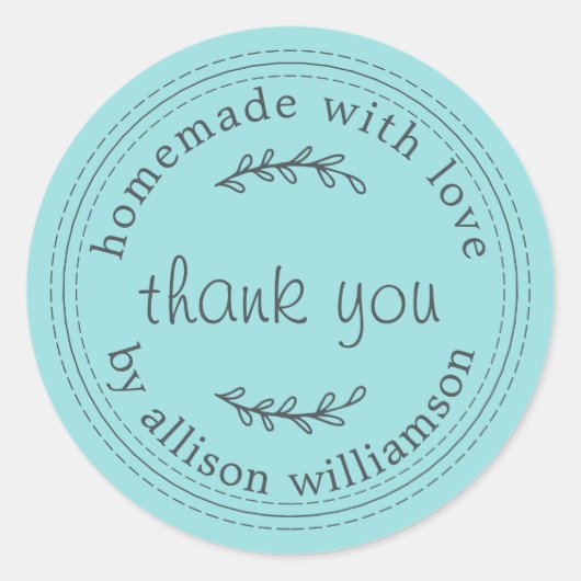Rustikale hausgemachte Liebe Türkis Blau Vielen Da Runder Aufkleber (Vorderseite)