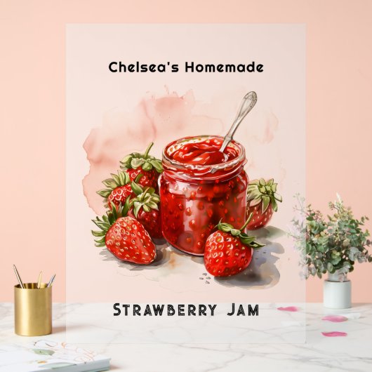 Rustikale hausgemachte Strawberry Jam Mason Jar Ma Acrylschild (Hochzeit)