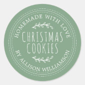 Rustikale hausgemachte Weihnachtskekse Grün Runder Aufkleber (Vorderseite)
