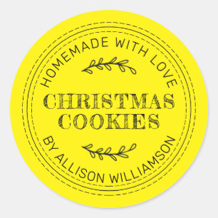 Rustikale hausgemachte Weihnachtskekse Hellgelb Runder Aufkleber