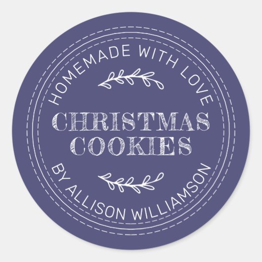 Rustikale hausgemachte Weihnachtskekse Navy Blue Runder Aufkleber (Vorderseite)
