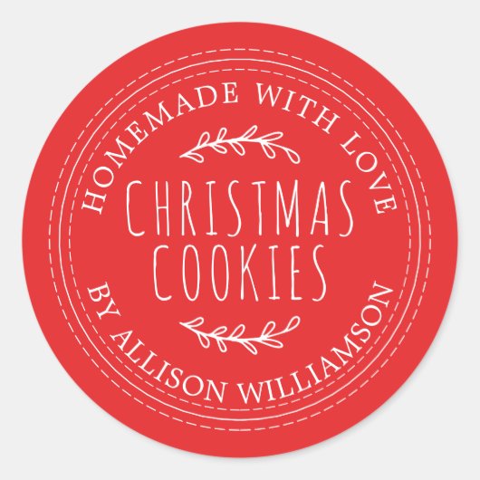 Rustikale hausgemachte Weihnachtskekse Rot Runder Aufkleber (Vorderseite)