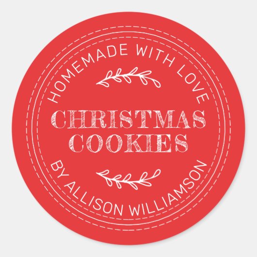 Rustikale hausgemachte Weihnachtskekse Rot Runder Aufkleber (Vorderseite)