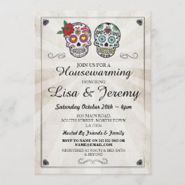 Rustikale häusliche Erwärmung Zuckerschädel einlad Einladung