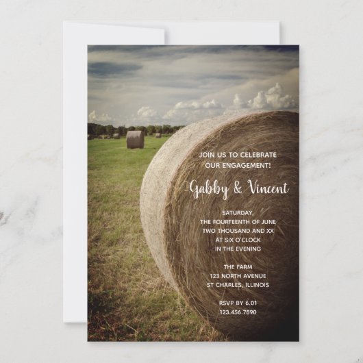 Rustikale Hay Bales Ranch-Engagement-Partei Einladung (Vorderseite)