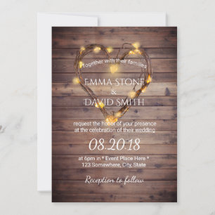 Rustikale Heart String Lights Country Barn Wedding Einladung