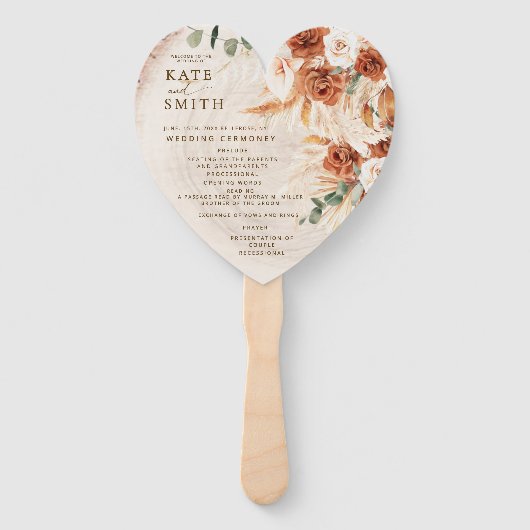 Rustikale Heart Wood Cut Slice Terracotta Wedding Fächer (Vorderseite)