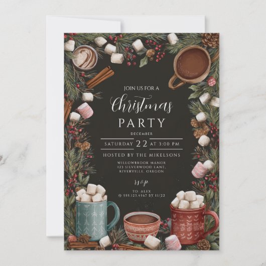 Rustikale heiße Schokolade Weihnachten Einladung (Vorderseite)