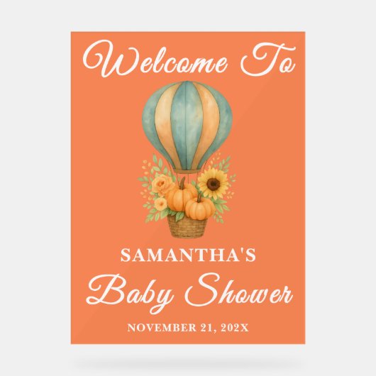 Rustikale Heißluftballon Fall Babydusche Willkomme Acrylschild (Vorderseite)