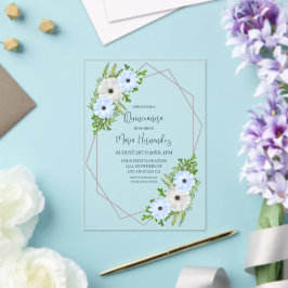 Rustikale hellblaue und weiße Blumen-Quinceañera Acryleinladungen