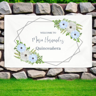 Rustikale hellblaue und weiße florale Quinceañera  Banner