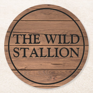 Rustikale hellbraune Imitate mit Gravur Name Bar Runder Pappuntersetzer