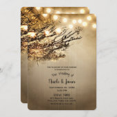 Rustikale, helle Baumzweige und Lichtereihen Einladung (Vorne/Hinten)
