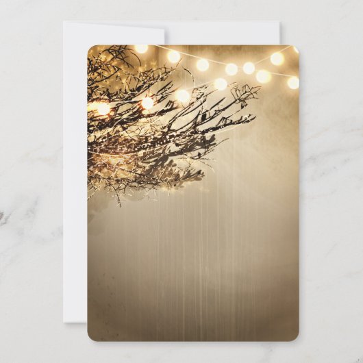 Rustikale, helle Baumzweige und Lichtereihen Einladung (Rückseite)