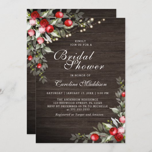 Rustikale helle Winter Moody Bridal Dusche Einladu Einladung (Vorne/Hinten)