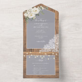 Rustikale hellgraue, weiße, blumenreiche Hochzeit All In One Einladung (Innen Boden)