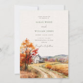 Rustikale Herberge mit Leinenprint Hochzeit Einladung (Vorderseite)