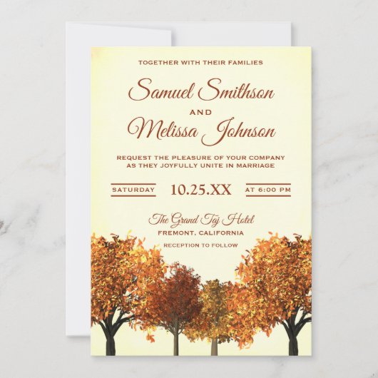 Rustikale Herbst-Bäume Wald Hochzeit Einladung (Vorderseite)