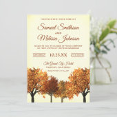 Rustikale Herbst-Bäume Wald Hochzeit Einladung (Stehend Vorderseite)