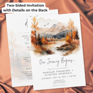 Rustikale Herbst-Berg-Aquarell-Hochzeit zweiseitig Einladung