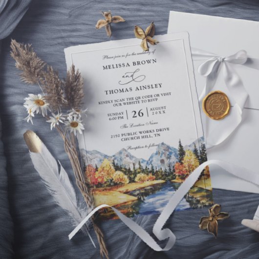 Rustikale Herbst-Berg-Hochzeit mit Budget-QR-Code Einladung
