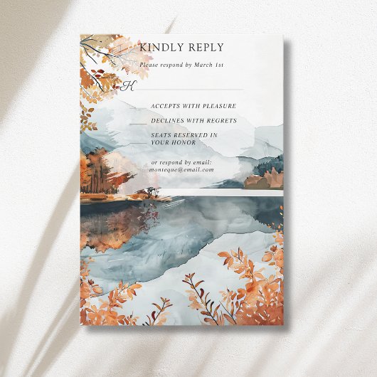 Rustikale Herbst-Bergsee-Hochzeit RSVP Karte