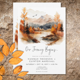 Rustikale Herbst-Bergszene Aquarell-Hochzeit Einladung