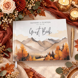 Rustikale Herbst-Bergszene-Wasserfarben-Hochzeit Gästebuch