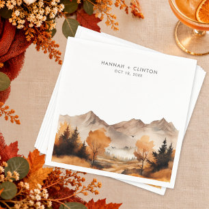Rustikale Herbst-Bergszene Wasserfarben-Hochzeit Serviette