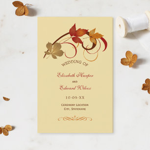 Rustikale Herbst-Blatt-goldene Hochzeits-Programme