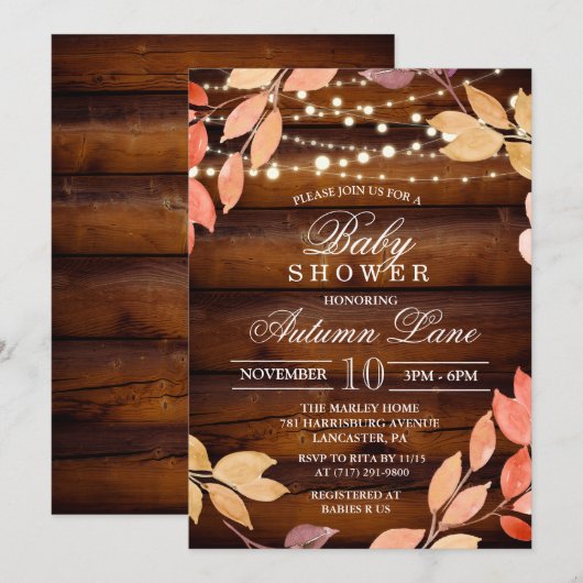 Rustikale Herbst-Blätter Baby Shower Einladung (Vorne/Hinten)