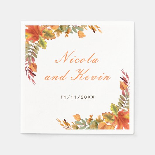 Rustikale Herbst-Blätter Hochzeit Danke Serviette (Vorderseite)