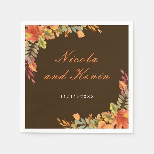 Rustikale Herbst-Blätter Hochzeit Danke Serviette (Vorderseite)