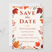 Rustikale Herbst Blätter in Elfenbein und Orange Save The Date (Vorderseite)