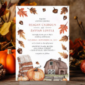 Rustikale Herbst-Blätter-Scheunen-Hochzeit Einladung