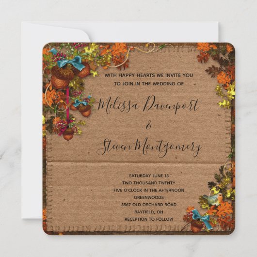 Rustikale Herbst-Blume und Kerzen auf Imitaten Pap Einladung (Vorderseite)