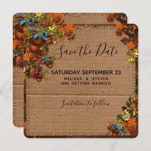 Rustikale Herbst-Blume und Kerzen auf Imitaten Pap Save The Date (Vorne/Hinten)