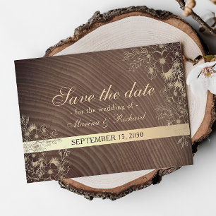 Rustikale Herbst-Blumen-Hochzeit aus Holz Save The Date