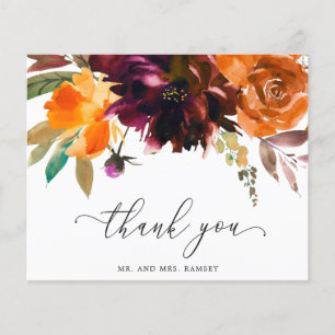 Rustikale Herbst-Blumen-Hochzeit Danke-Karte zum k